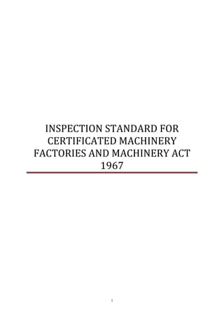1
INSPECTION STANDARD FOR
CERTIFICATED MACHINERY
FACTORIES AND MACHINERY ACT
1967
 