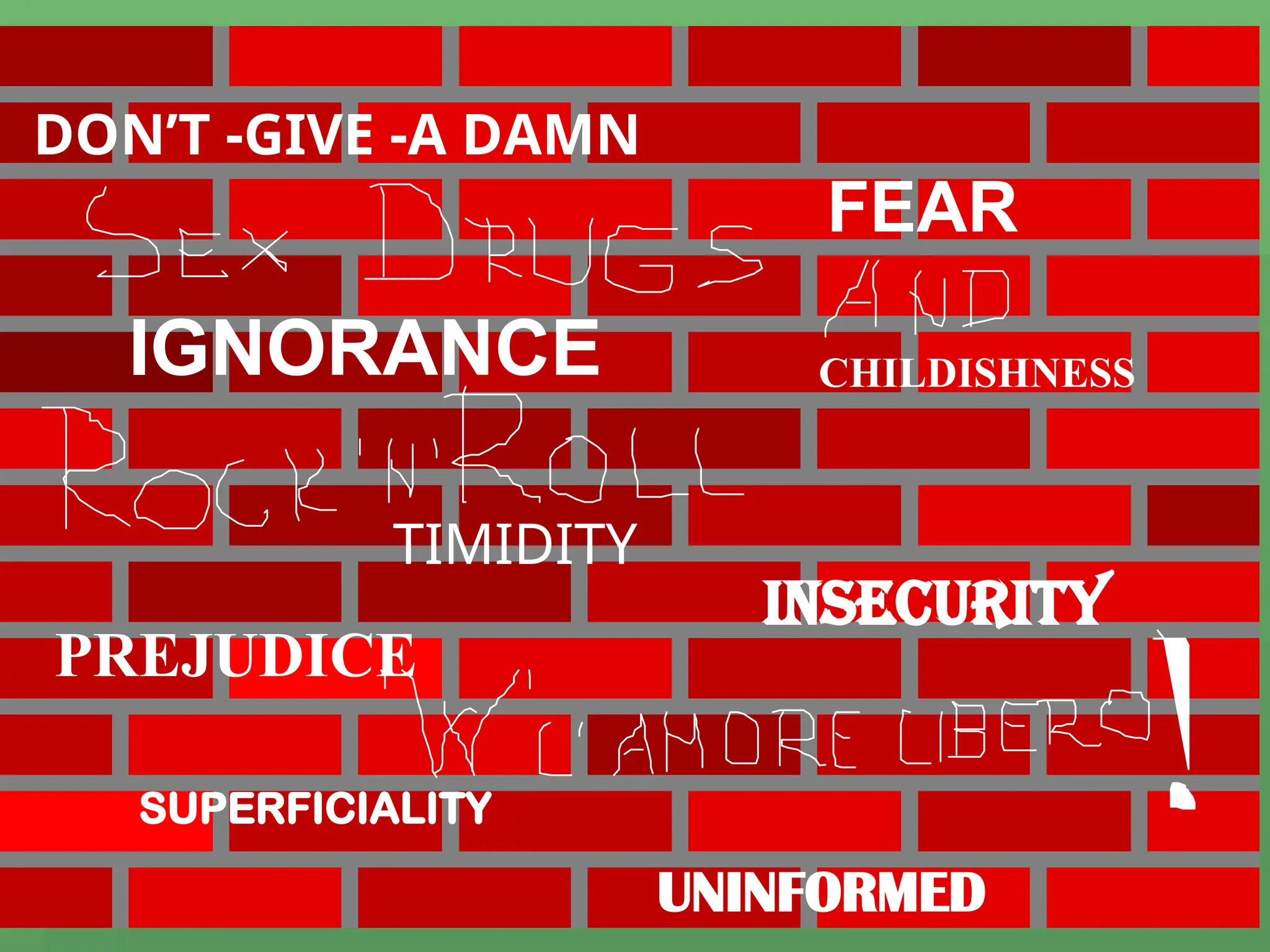 IGNORANCE
FEAR
PREJUDICE
TIMIDITY
UNINFORMED
DON’T -GIVE -A DAMN
INSECURITY
SUPERFICIALITY
CHILDISHNESS
 