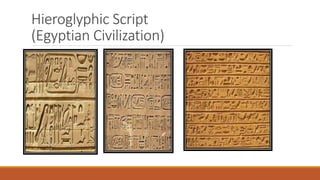 Hieroglyphic Script
(Egyptian Civilization)
 