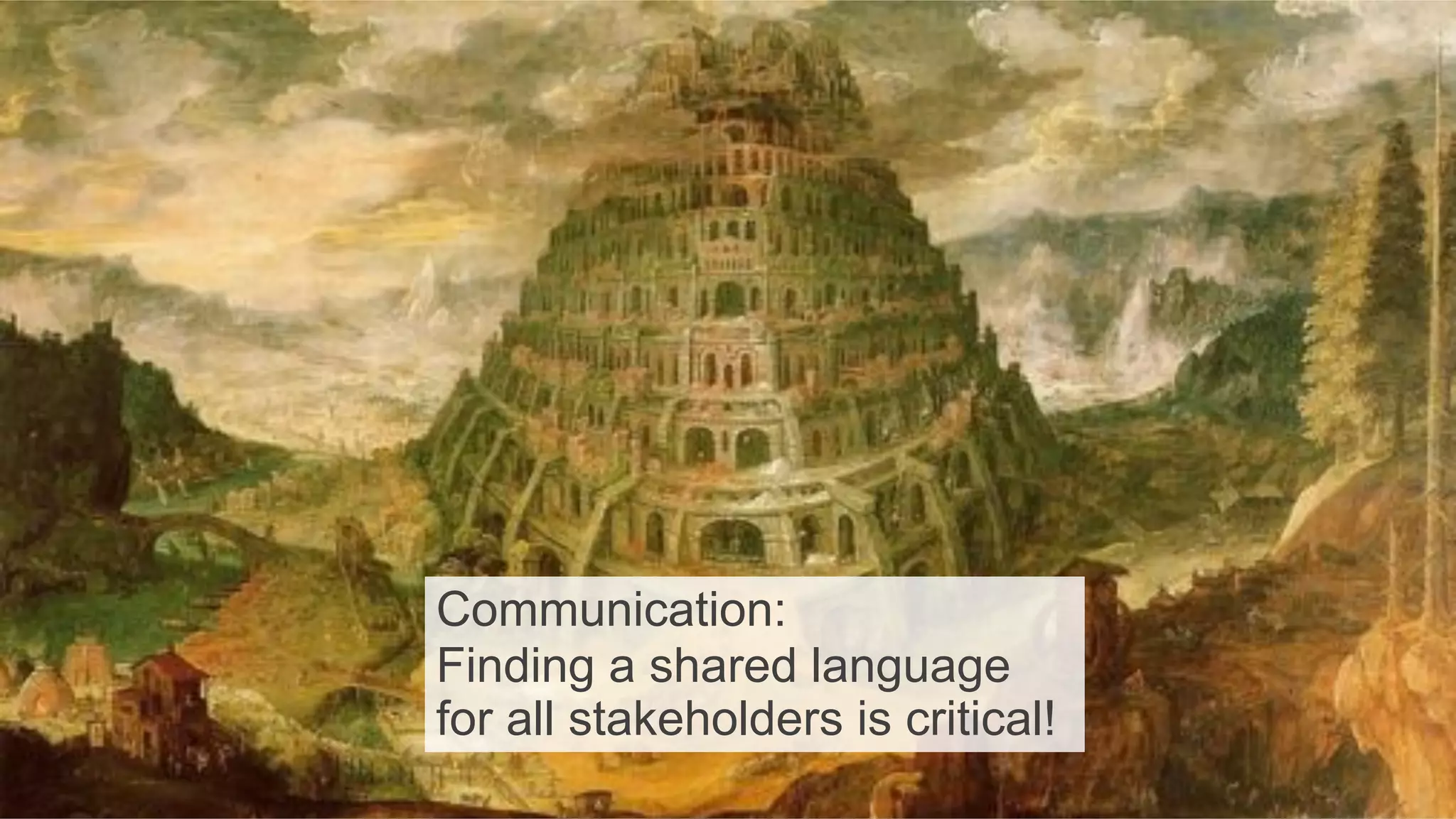 30
Communication:
Finding a shared language
for all stakeholders is critical!
 