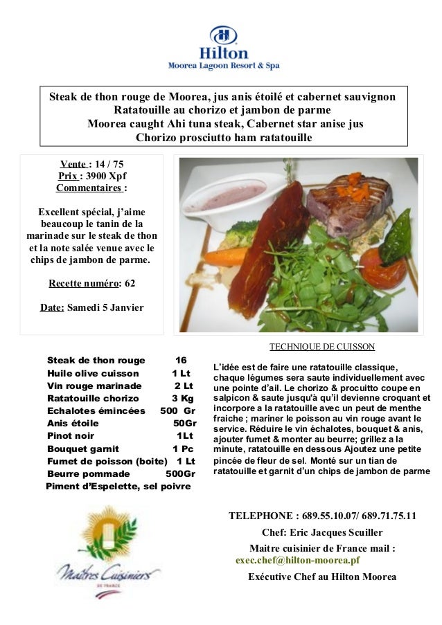 Steak De Thon Rouge De Moorea Jus Au Cabernet Anis Etoile