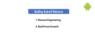 1. Reverse Engineering
2. Build from Scratch
Building Android Malwares
 