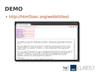 DEMO
●   http://html5sec.org/webkit/test
 