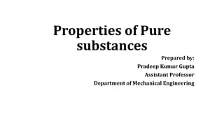 Properties of Pure
substances
Prepared by:
Pradeep Kumar Gupta
Assistant Professor
Department of Mechanical Engineering
 