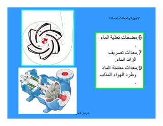 ‫اﻟﺒﺨﺎرﯾﺔ‬ ‫اﻟﻤﺮاﺟﻞ‬
121
‫اﻟﻤﺴﺎﻧﺪة‬ ‫واﻟﻤﻌﺪات‬ ‫اﻻﺟﮭﺰة‬
6.‫اﻟﻤﺎء‬ ‫ﺗﻐﺬﯾﺔ‬ ‫ﻣﻀﺨﺎت‬
.
7.‫ﺗﺼﺮﯾﻒ‬ ‫ﻣﻌﺪات‬
‫اﻟﻤﺎء‬ ‫اﻟﺰاﺋﺪ‬.
9.‫ﻣﻌﺪات‬‫اﻟﻤﺎء‬ ‫ﻣﻌﺎﻣﻠﺔ‬
‫اﻟﻤﺬاب‬ ‫اﻟﮭﻮاء‬ ‫وﻃﺮد‬
.
 