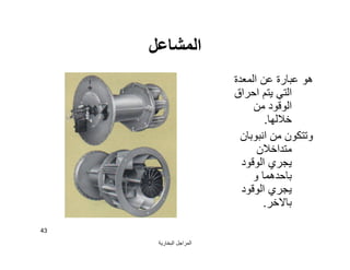 ‫اﻟﺒﺨﺎرﯾﺔ‬ ‫اﻟﻤﺮاﺟﻞ‬
43
‫اﻟﻤﺸﺎﻋﻞ‬
‫اﻟﻤﻌﺪة‬ ‫ﻋﻦ‬ ‫ﻋﺒﺎرة‬ ‫ھﻮ‬
‫اﺣﺮاق‬ ‫ﯾﺘﻢ‬ ‫اﻟﺘﻲ‬
‫ﻣﻦ‬ ‫اﻟﻮﻗﻮد‬
‫ﺧﻼﻟﮭﺎ‬.
‫اﻧﺒﻮﺑﺎن‬ ‫ﻣﻦ‬ ‫وﺗﺘﻜﻮن‬
‫ﻣﺘﺪاﺧﻼن‬
‫اﻟﻮﻗﻮد‬ ‫ﯾﺠﺮي‬
‫و‬ ‫ﺑﺎﺣﺪھﻤﺎ‬
‫اﻟﻮﻗﻮد‬ ‫ﯾﺠﺮي‬
‫ﺑﺎﻻﺧﺮ‬.
 