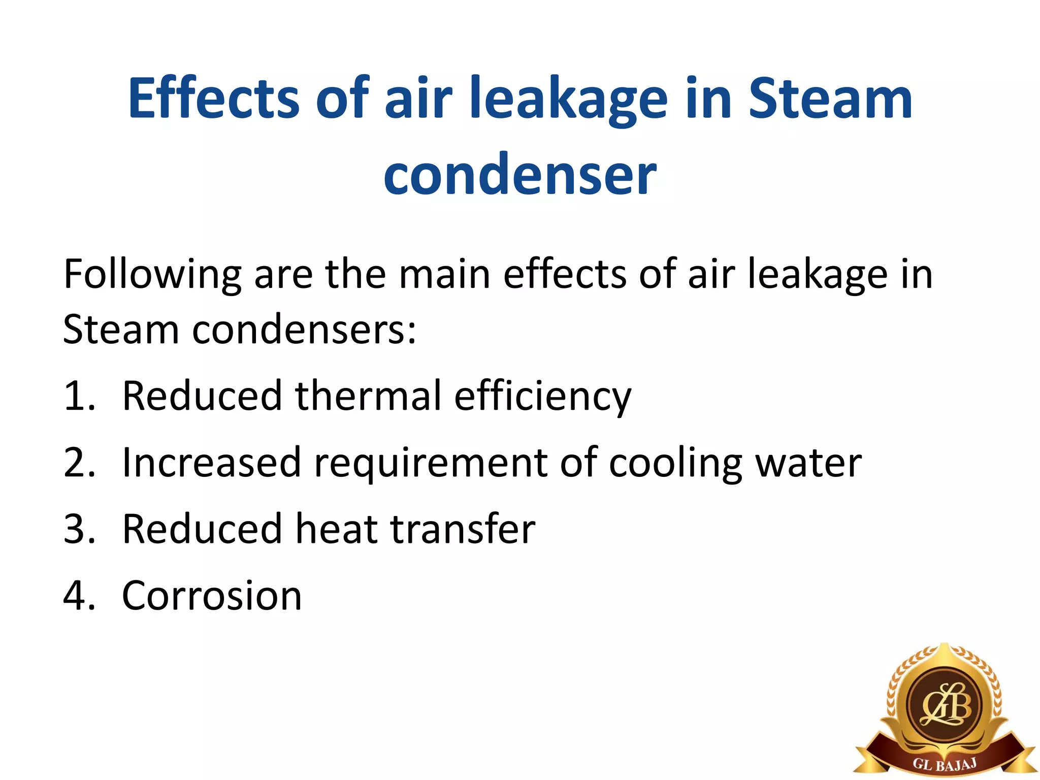 Steam condensers Part 5 (Air leakage and Condenser Performance) PPT