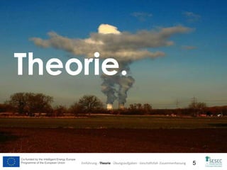 Co-funded by the Intelligent Energy Europe
Programme of the European Union 5
Theorie.
Einführung - Theorie - Übungsaufgaben - Geschäftsfall- Zusammenfassung
 