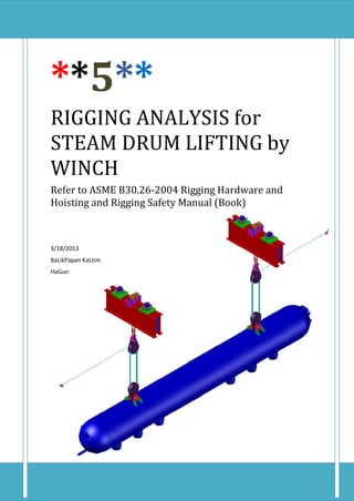 **5**
RIGGING ANALYSIS for
STEAM DRUM LIFTING by
WINCH
Refer to ASME B30.26-2004 Rigging Hardware and
Hoisting and Rigging Safety Manual (Book)
3/18/2013
BaLikPapan KaLtim
HaGun
 