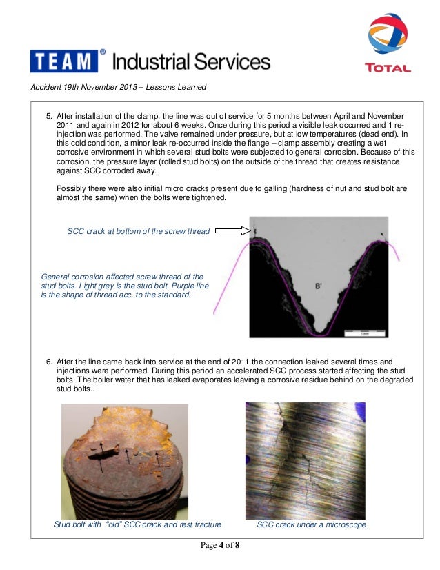 Total Refinery Accident Description and Study GASKET FAILURE