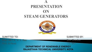 SUMITTED TO: SUBMITTED BY:
Prof. (Dr.) K. V. S. Rao Shiv Shanker
Prof. & Head 15/947
DEPARTMENT OF RENEWABLE ENERGY
RAJASTHAN TECHNICAL UNIVERSITY, KOTA
 