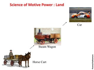 Science of Motive Power : Land
Horse Cart
Steam Wagon
Car
PramodKathamore
 