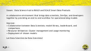 Steam: Data Science hub to BUILD and SCALE Smart Data Products
A collaborative environment that brings data scientists, De...