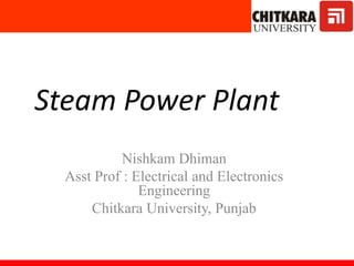 Steam Power PlantSolar
Lounge
Nishkam Dhiman
Asst Prof : Electrical and Electronics
Engineering
Chitkara University, Punjab
 
