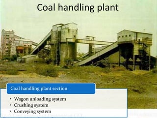 Coal handling plant
• Wagon unloading system
• Crushing system
• Conveying system
Coal handling plant section
 