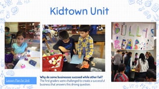 Kidtown Unit
Lesson Plan for Unit
Why do some businesses succeed while other fail?
The first graders were challenged to create a successful
business that answers this driving question.
 