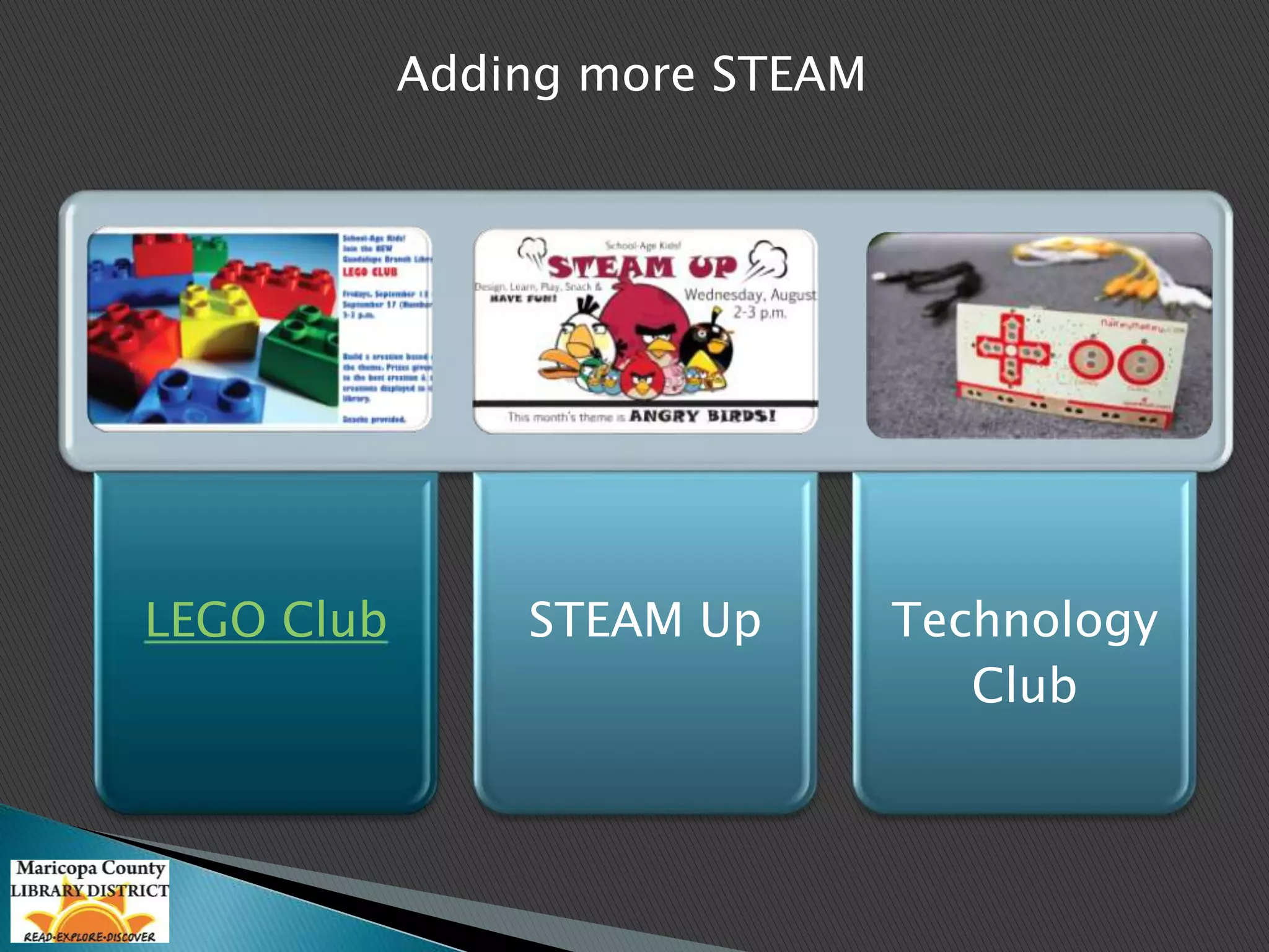LEGO Club STEAM Up Technology 
Club 
Adding more STEAM 
 