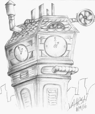 Steampunk clock tower