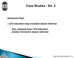 Ammonia Plant
 LTS reduction loop included steam reformer
 CO2 released from LTS reduction
 Carbon formed in steam reformer
Case Studies - No. 2
 