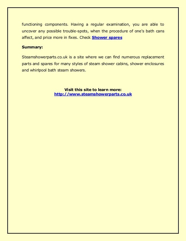 Steam shower parts parts and spares for steam showers, shower cabins