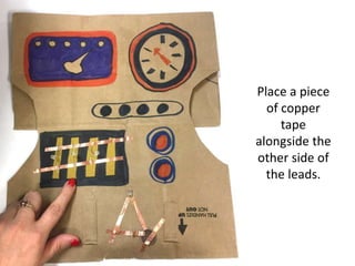 Place a piece
of copper
tape
alongside the
other side of
the leads.
 