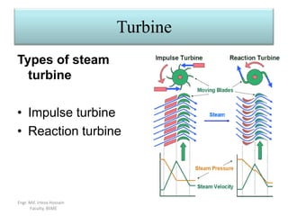 Turbine
Types of steam
turbine
• Impulse turbine
• Reaction turbine
Engr. Md. Irteza Hossain
Faculty, BSME
 