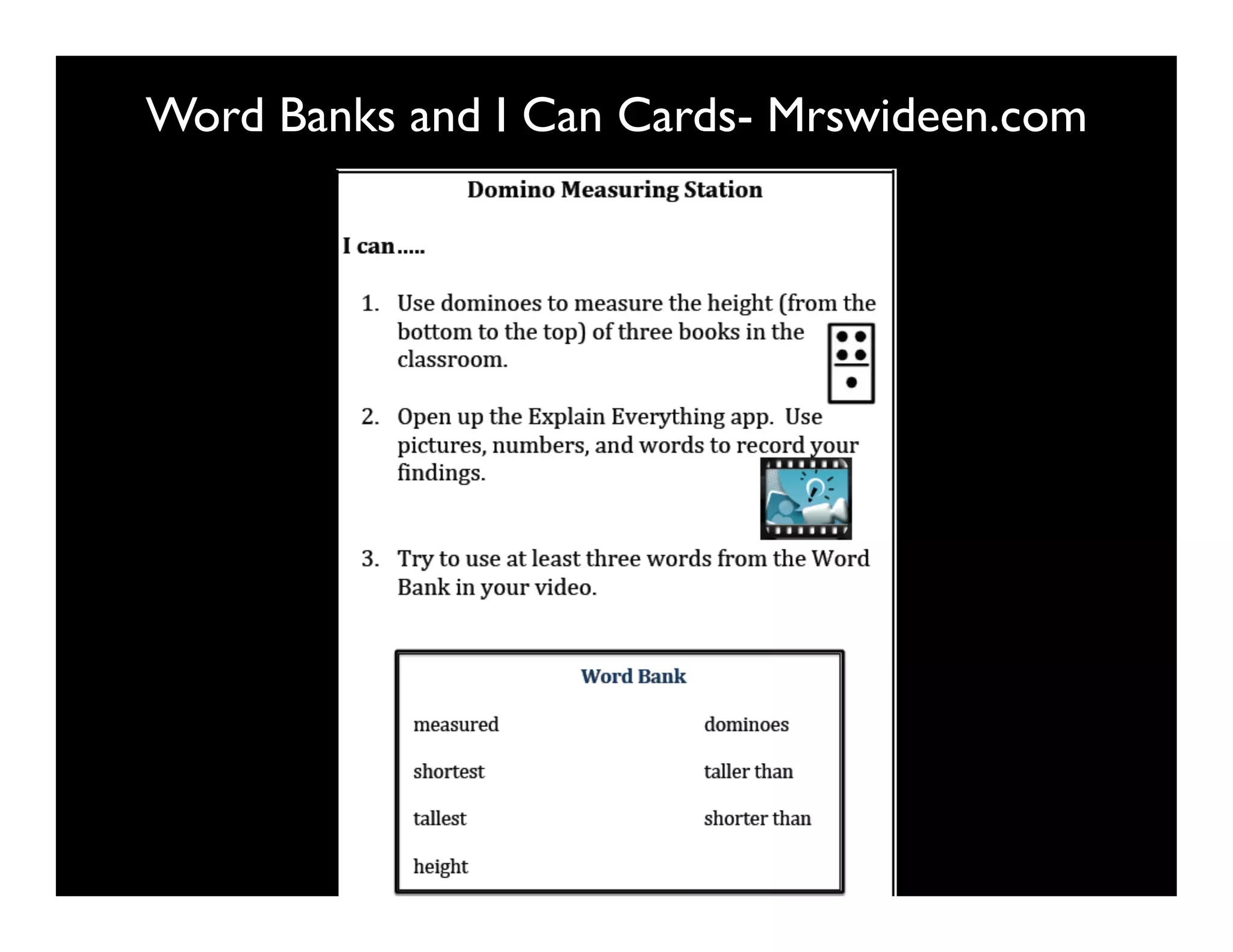 Word Banks and I Can Cards- Mrswideen.com
 