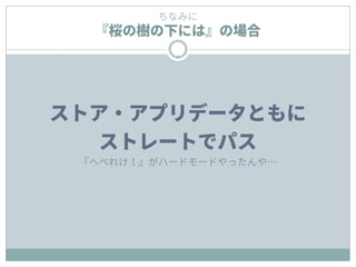 ちなみに
『桜の樹の下には』の場合
ストア・アプリデータともに
ストレートでパス
『へべれけ！』がハードモードやったんや…
 