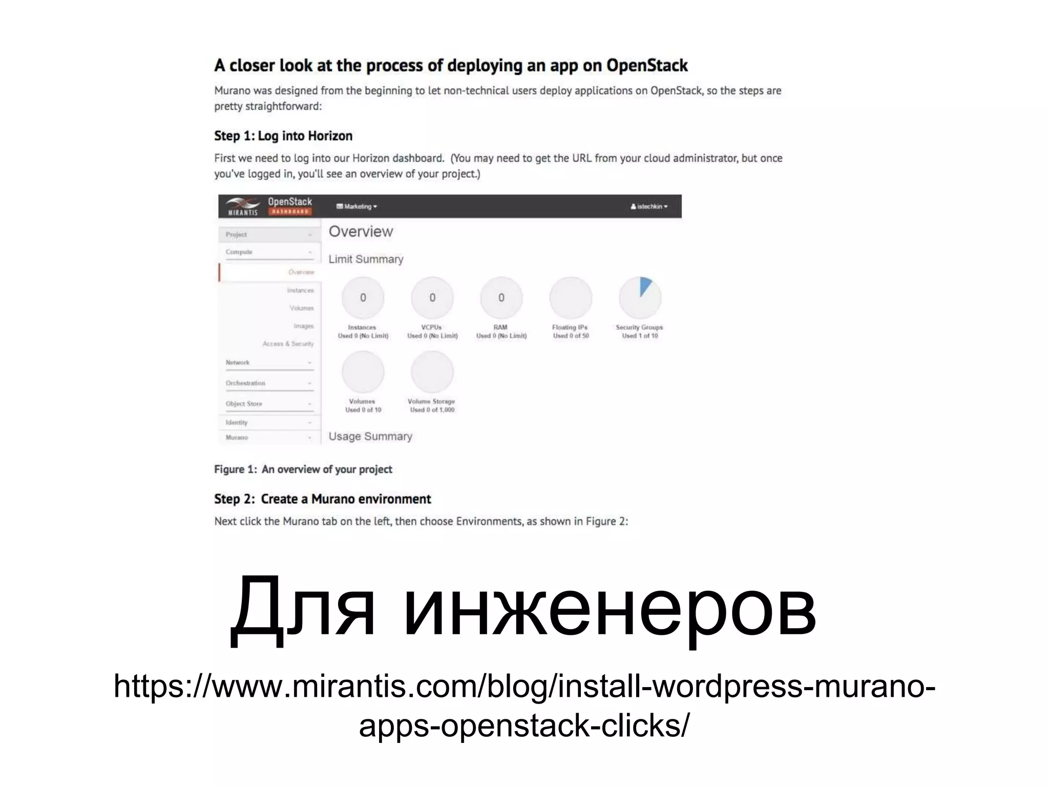 Для инженеров
https://www.mirantis.com/blog/install-wordpress-murano-
apps-openstack-clicks/
 