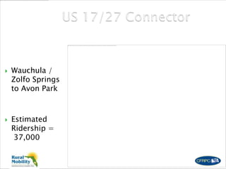  Wauchula /
Zolfo Springs
to Avon Park
 Estimated
Ridership =
37,000
 