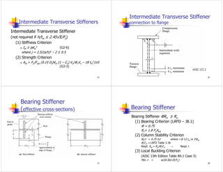 25
Intermediate Transverse Stiffeners
Intermediate Transverse Stiffener
(not required if h/tw ≤ 2.45√E/Fy)
(1) Stiffness C...