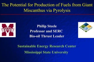 Philip Steele Professor and SERC  Bio-oil Thrust Leader Sustainable Energy Research Center Mississippi State University   The Potential for Production of Fuels from Giant Miscanthus via Pyrolysis 