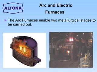 Arc and Electric Furnaces   The Arc Furnaces enable two metallurgical stages to be carried out. 