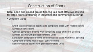 Construction of floors
Steel open and closed grated flooring is a cost-effective solution
for large areas of flooring in i...