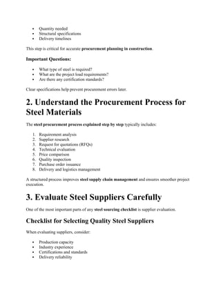 Steel Checklist.pdf Comprehensive Steel Procurement Checklist for Construction Projects | DOCX