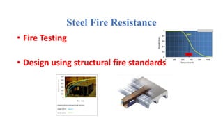 Steel Fire Resistance
• Fire Testing
• Design using structural fire standards.
 