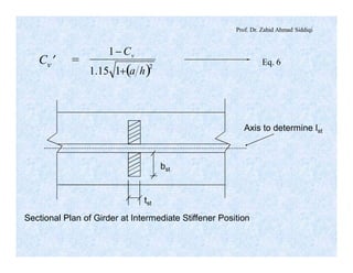 Prof. Dr. Zahid Ahmad Siddiqi
( )2
115.1
1
ha
Cv
+
-
Eq. 6Cv¢ =
bst
tst
Axis to determine Ist
Sectional Plan of Girder at Intermediate Stiffener Position
 