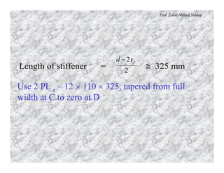 Prof. Zahid Ahmad Siddiqi
Length of stiffener = @ 325 mm2
2 ftd -
Use 2 PL s – 12 ´ 110 ´ 325, tapered from full
width at C to zero at D
 