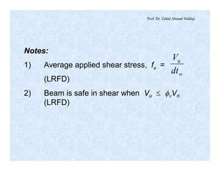 Prof. Dr. Zahid Ahmad Siddiqi
Notes:
1) Average applied shear stress, fv =
(LRFD)
2) Beam is safe in shear when Vu £ fnVn
(LRFD)
w
u
dt
V
 