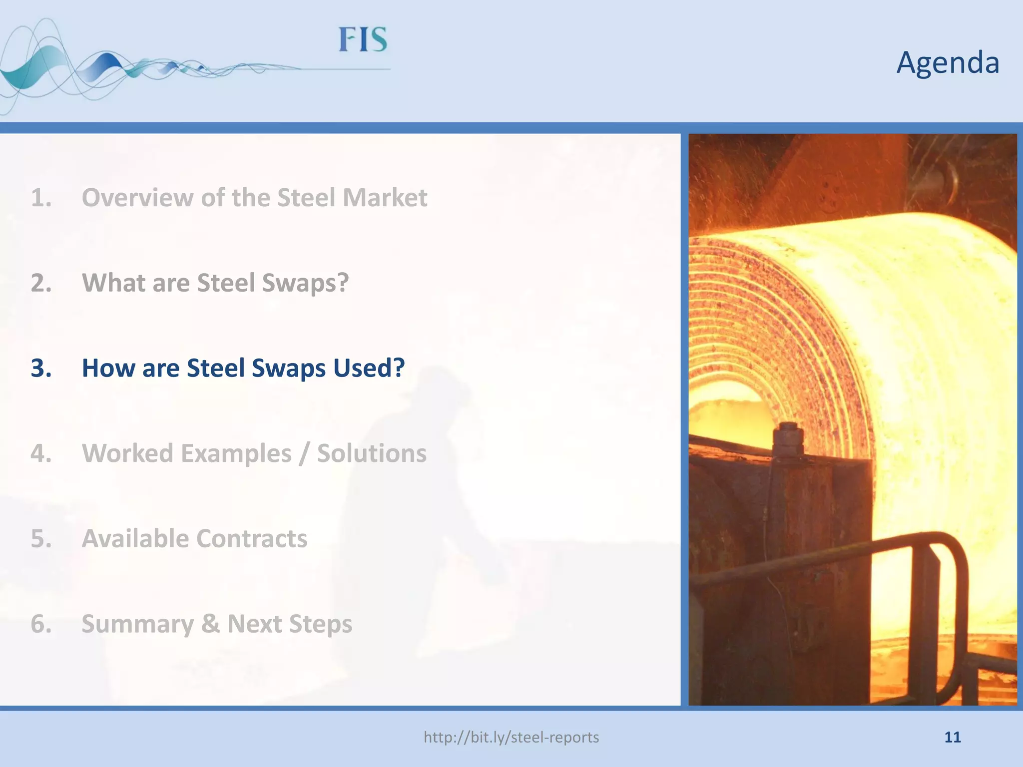 1. Overview of the Steel Market
2. What are Steel Swaps?
3. How are Steel Swaps Used?
4. Worked Examples / Solutions
5. Available Contracts
6. Summary & Next Steps
Agenda
http://bit.ly/steel-reports 11
 