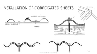 INSTALLATION OF CORROGATED SHEETS
Presentation By- Ar. Roopa Chikkalgi
22
 