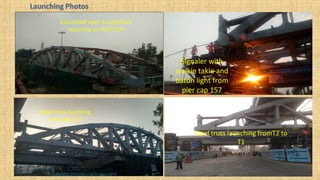 Assembled steel truss before
launching on P157/159
Signaler with
walkie takie and
baton light from
pier cap 157
Steel truss launching fromT2 to
T1
Steel truss launching
from pier 157
 