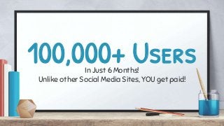 100,000+ UsersIn Just 6 Months!
Unlike other Social Media Sites, YOU get paid!
 