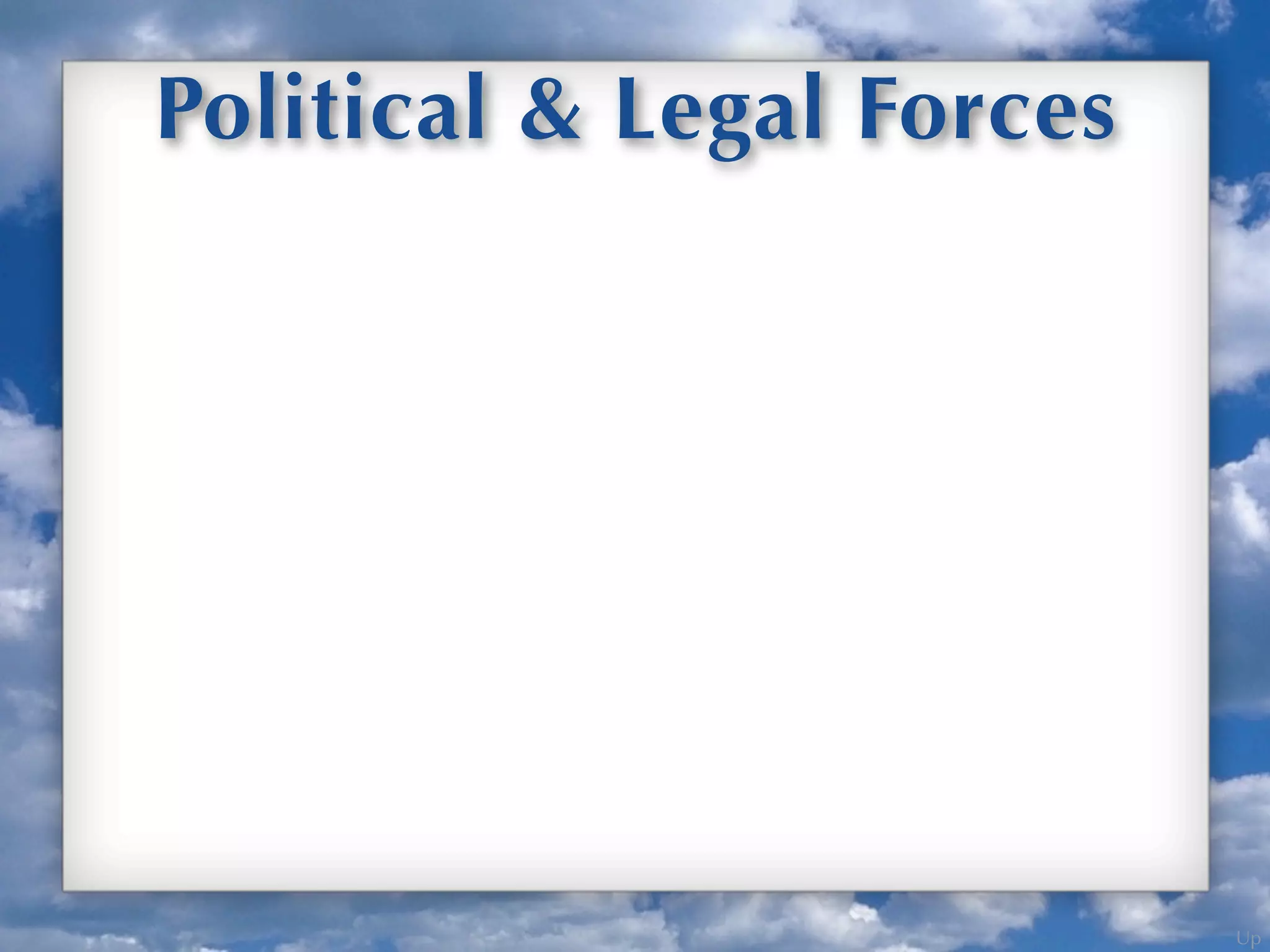 Up
Political & Legal Forces
 