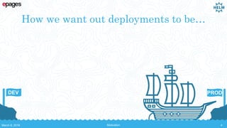 How we want out deployments to be…
DEV PROD
March 8, 2018 Motivation 4
 