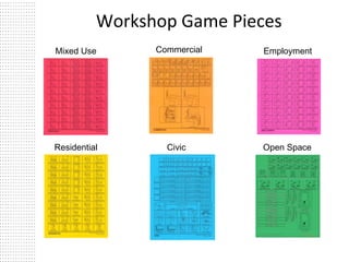 Workshop Game Pieces
Mixed Use

Residential

Commercial

Civic

Employment

Open Space

 