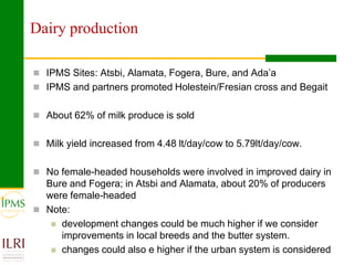 Market oriented developmental changes in the IPMS pilot learning woredas (PLWs)