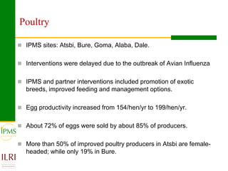 Market oriented developmental changes in the IPMS pilot learning woredas (PLWs)