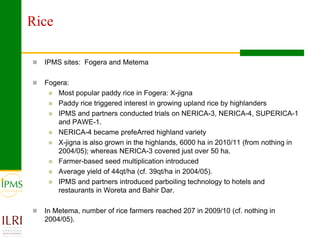 Market oriented developmental changes in the IPMS pilot learning woredas (PLWs)