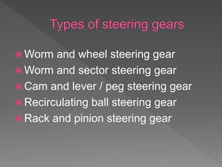 Steering gears - worm and wheel steering gear | PPTX